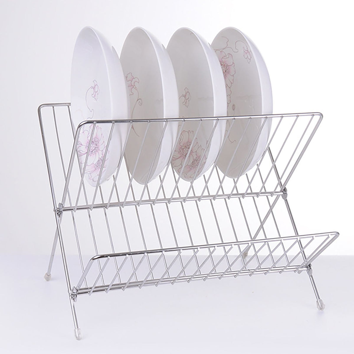 Dish Drainers Foldable X Shape 2 Tier Dish Drying Rack Dinner Plate Bowl Drying Holder Rack for Kitchen Counters