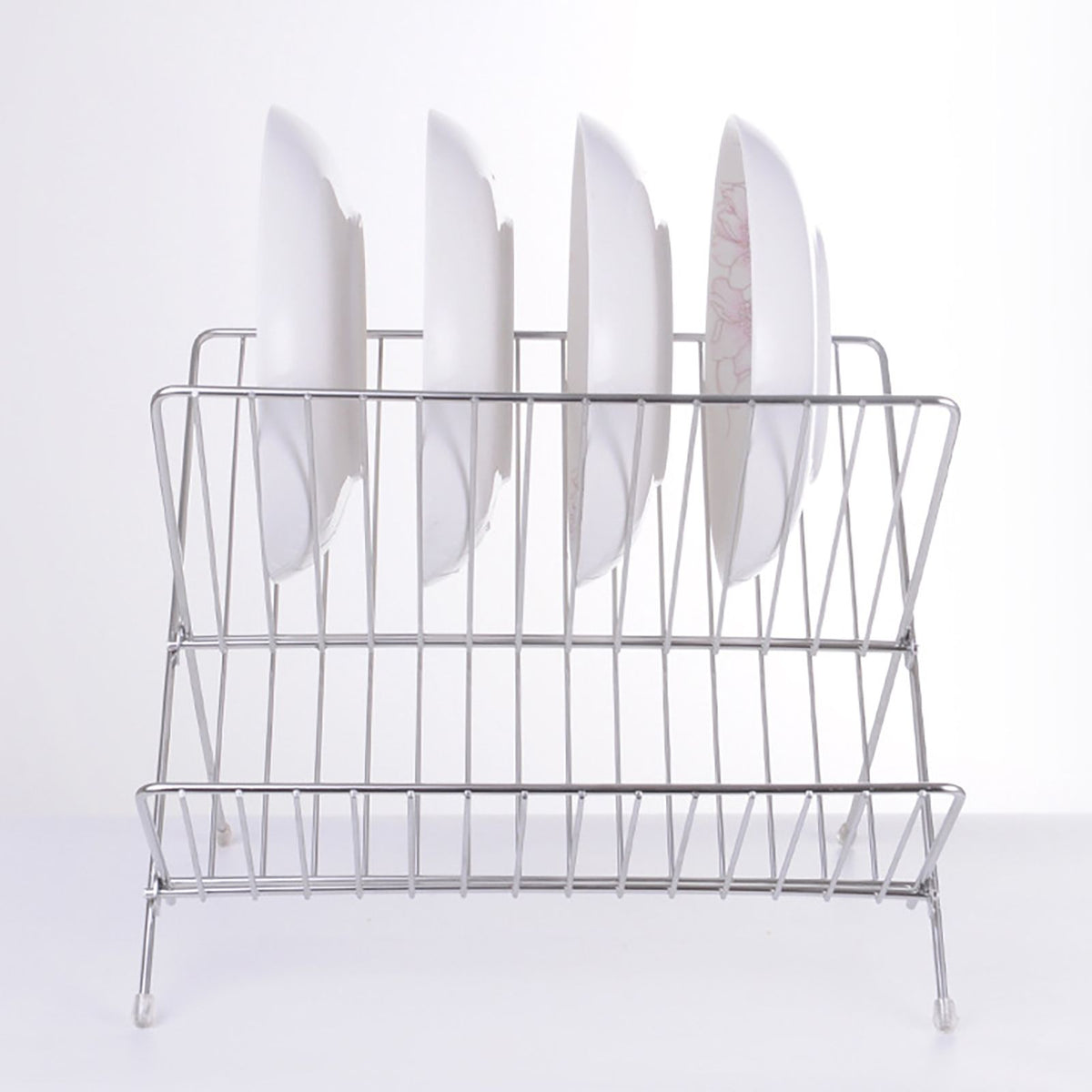 Dish Drainers Foldable X Shape 2 Tier Dish Drying Rack Dinner Plate Bowl Drying Holder Rack for Kitchen Counters