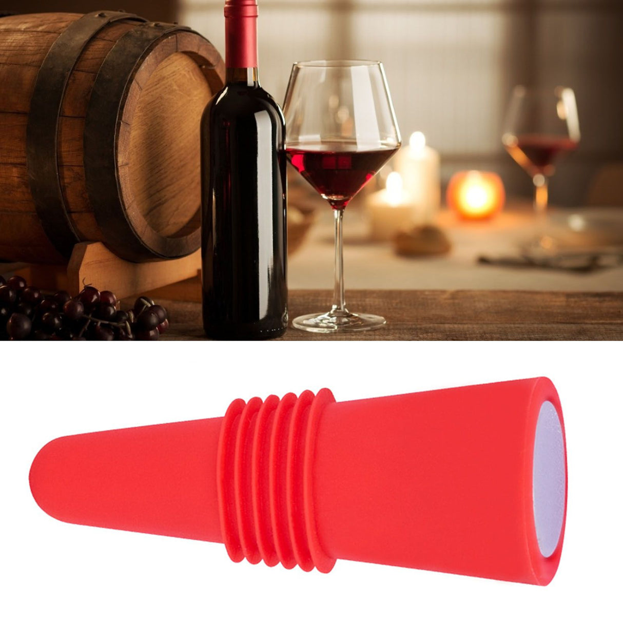 Wine Bottle Stopper Food Grade Silicone Stainless Steel 6.1x2.35cm Decorative Practical Reusable Wine Corks for Decoration Red