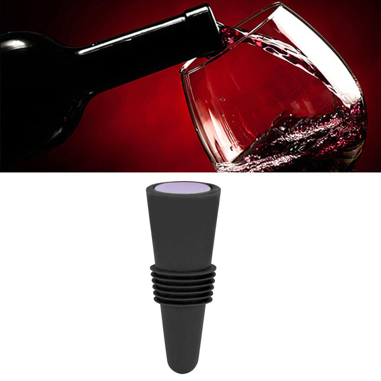 Wine Bottle Stopper Food Grade Silicone Stainless Steel 6.1x2.35cm Decorative Practical Reusable Wine Corks for Decoration Black