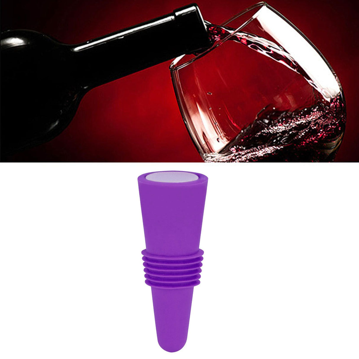Wine Bottle Stopper Food Grade Silicone Stainless Steel 6.1x2.35cm Decorative Practical Reusable Wine Corks for Decoration Purple