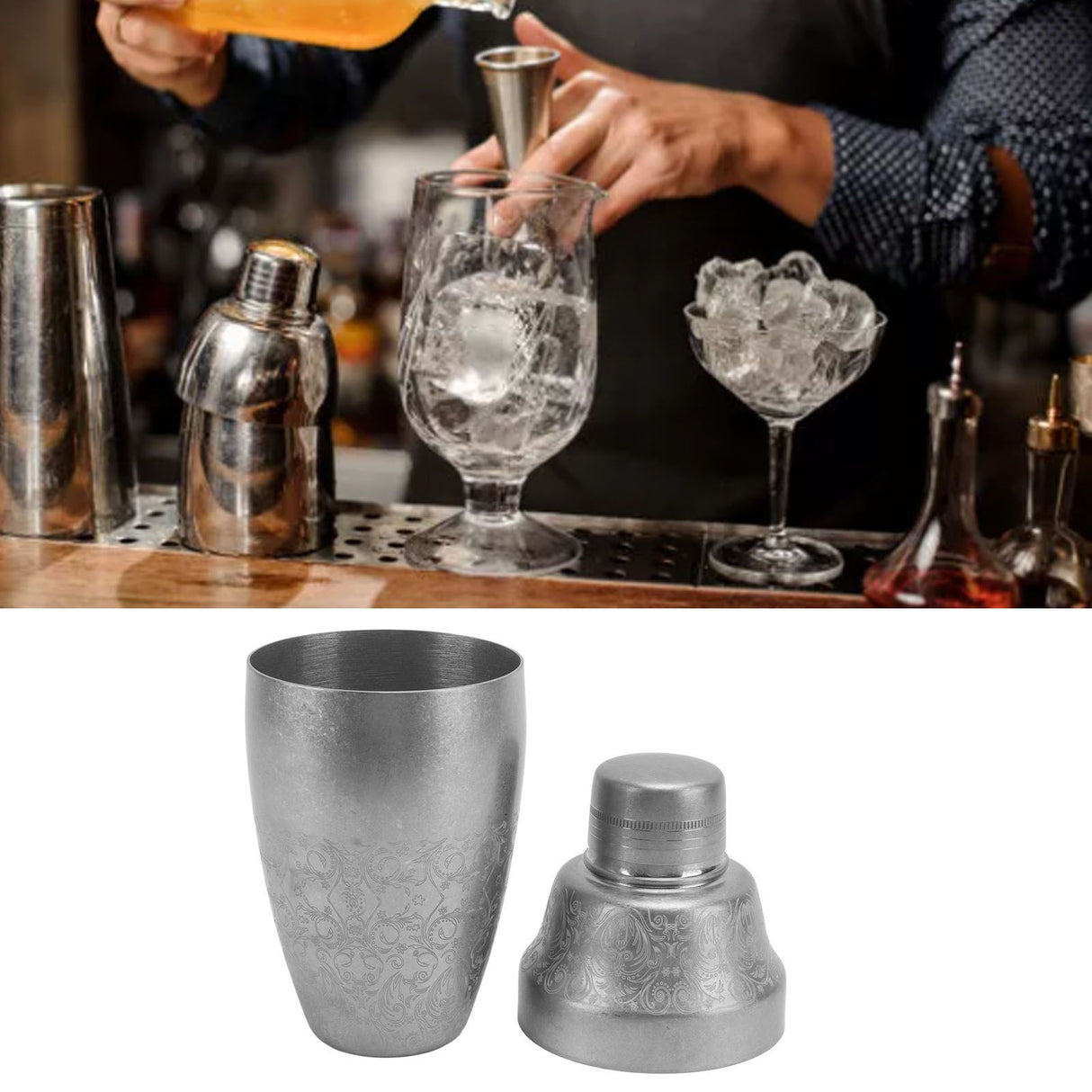 Cocktail Shaker 304 Stainless Steel Boston Shaker Mixer with Built in Strainer for Bar Home Bartending