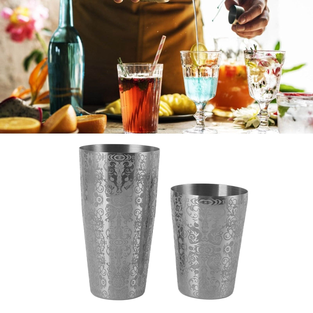 Stainless Steel Cocktail Shaker Engraved Martini Shaker Silver Japanese American Boston Bar Mixer Bottomless