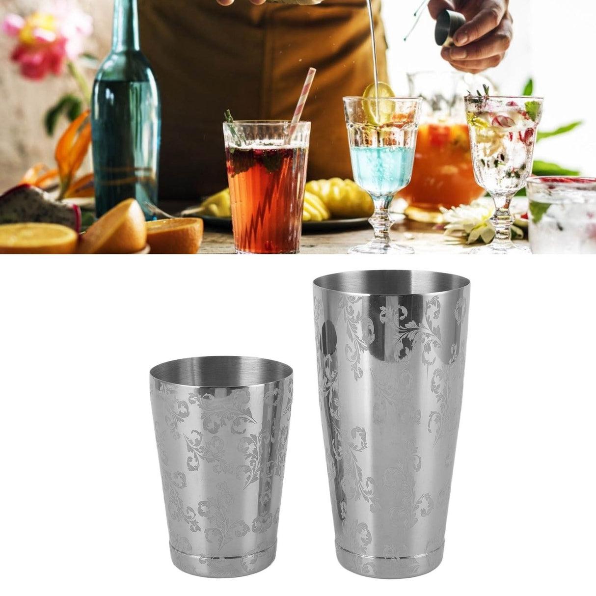 Stainless Steel Cocktail Shaker Engraved Martini Shaker Silver Japanese American Boston Bar Mixer Bottomed