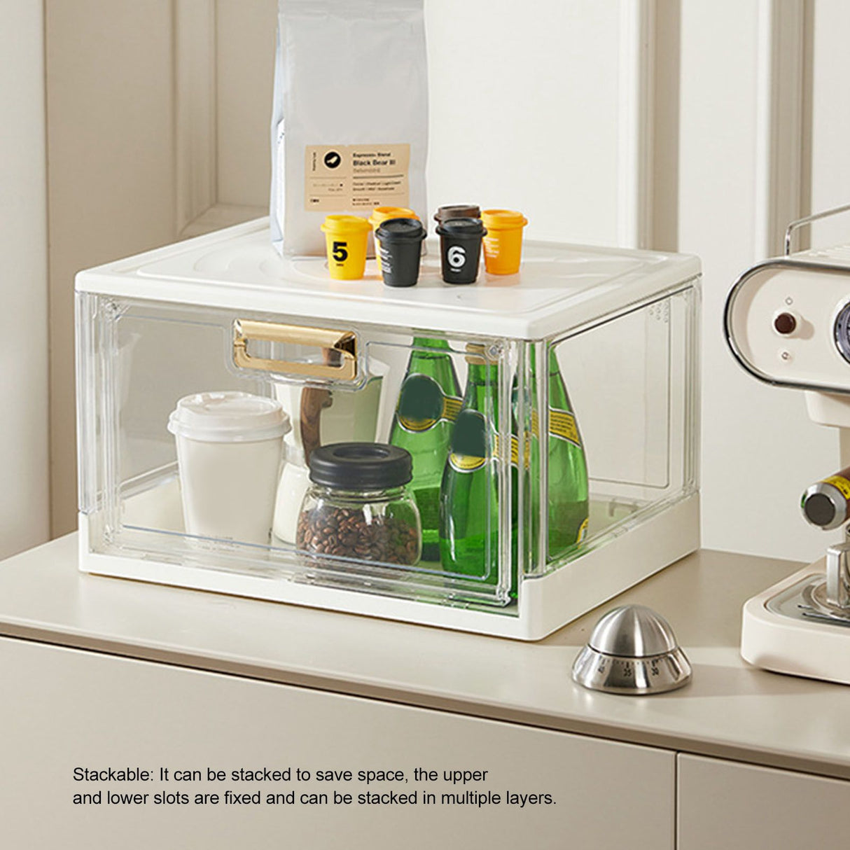 Desktop Cup Storage Box Stackable Dustproof Water Cup Storage Box Home Coffee Glass Holder with Lid White Ordinary 38x27.5x22.6cm/15.0x10.8x8.9in