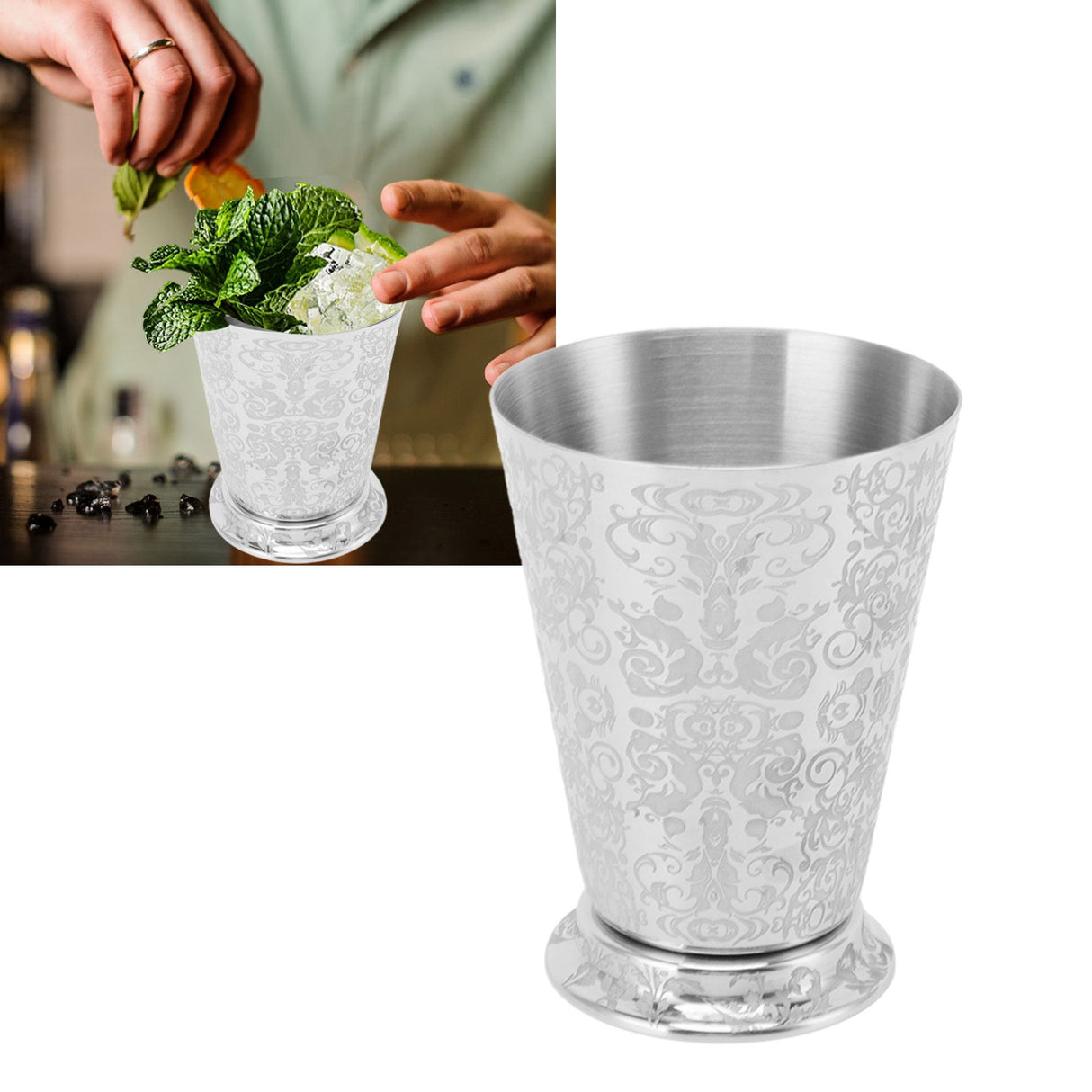 Cocktail Drinking Cup 304 Stainless Steel Silver Finish Moscow Mule Mug for Bars Home Totem Pattern Carving