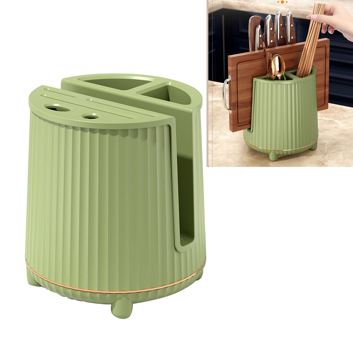 Multifunctional Rotating Knife Holder Kitchen Chopping Board Knife Storage Rack Large Capacity Drain Chopstick Knife Shelf Single Layer Avocado Green