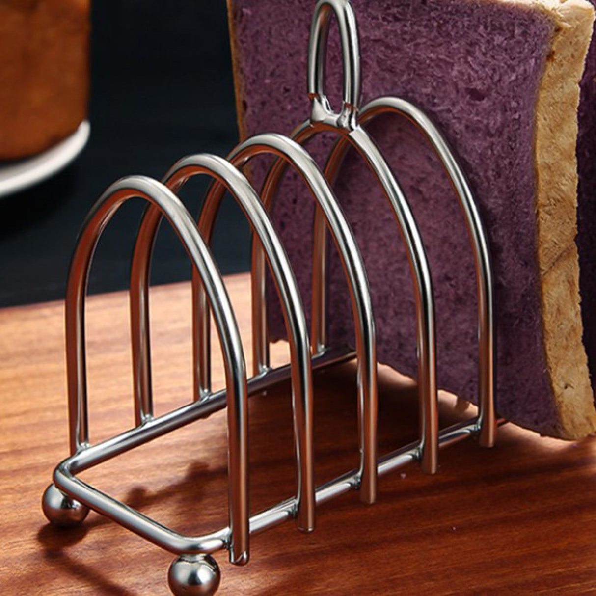 Toast Rack Stainless Steel 6 Slice Slot Breakfast Toast Bread Rack Holder with Handle for Kitchen Bakery