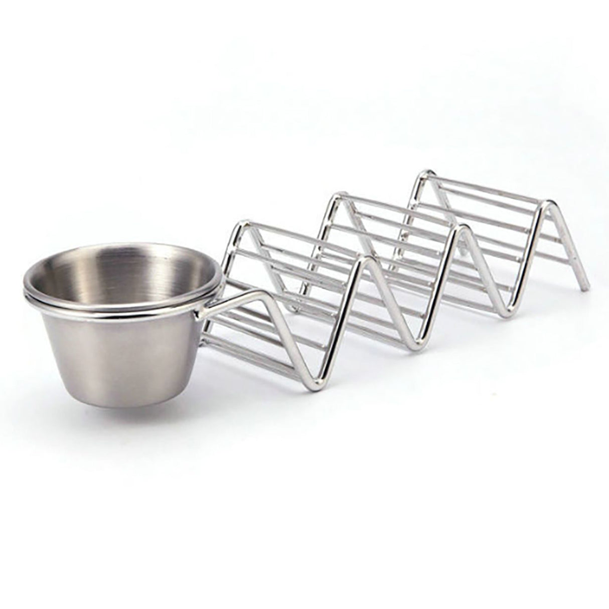 Taco Stand Stainless Steel 3 Grid V Shaped Glossy Taco Holder Rack for Kitchen Home with Sauce Cup