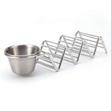 Taco Stand Stainless Steel 3 Grid V Shaped Glossy Taco Holder Rack for Kitchen Home with Sauce Cup - Front View