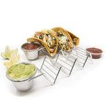 Taco Stand Stainless Steel 3 Grid V Shaped Glossy Taco Holder Rack for Kitchen Home with Sauce Cup