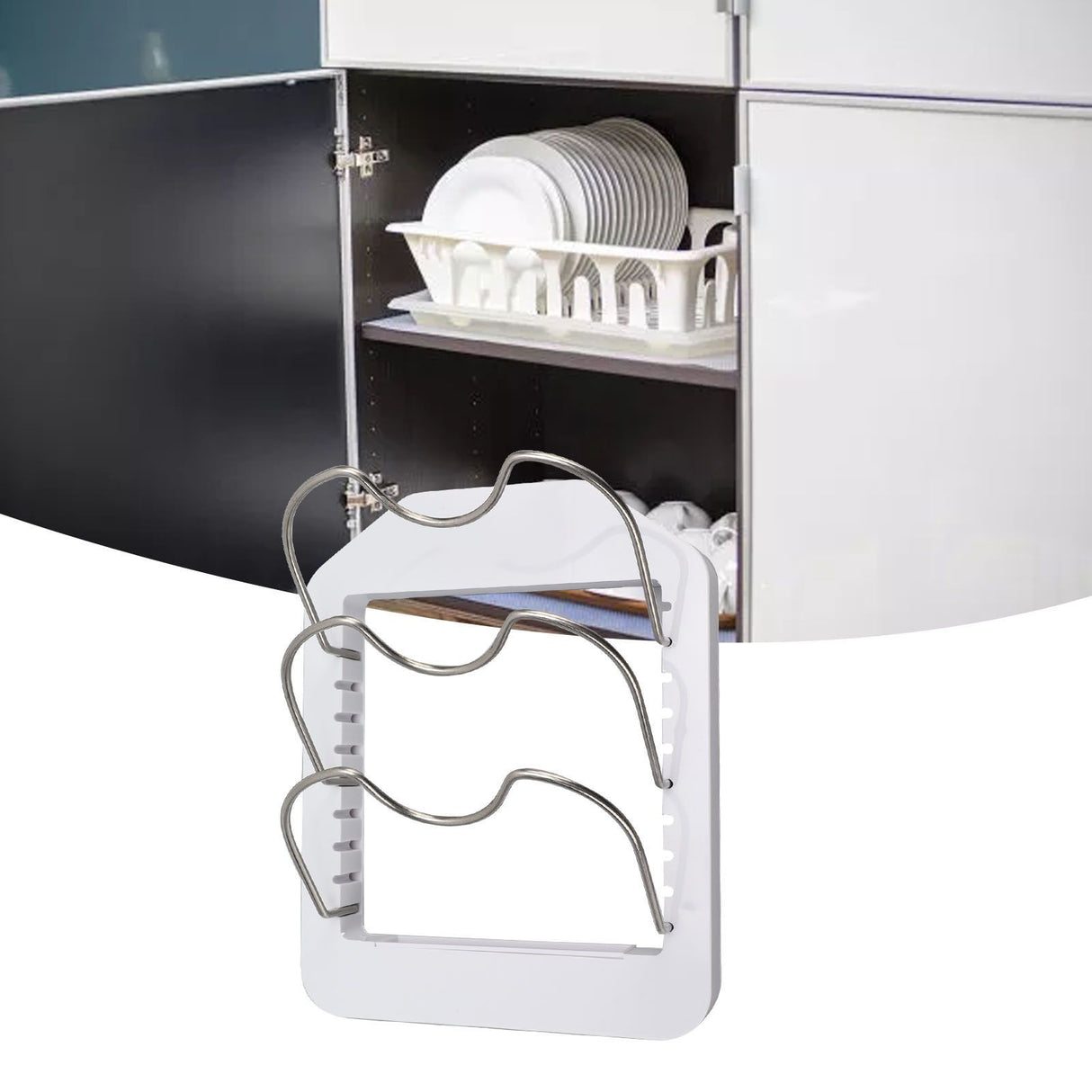 Pot Lid Organizer Plastic U Shaped Cooking Top Cover Storage Rack for Home Kitchen White