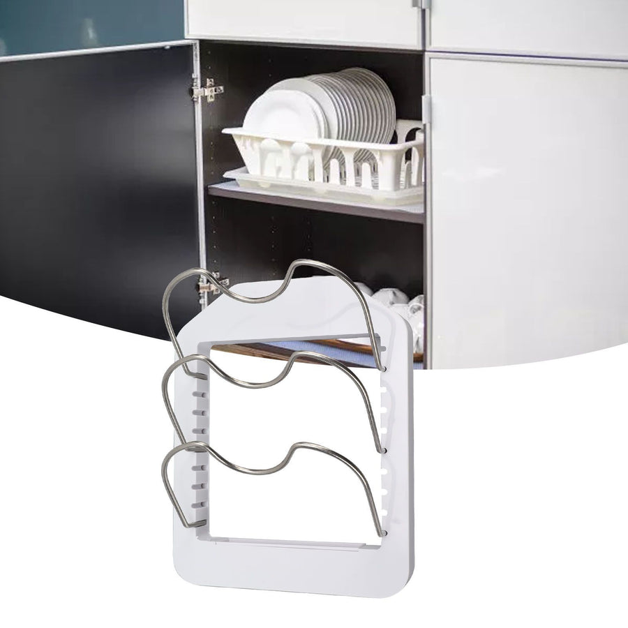 Pot Lid Organizer Plastic U Shaped Cooking Top Cover Storage Rack for Home Kitchen White