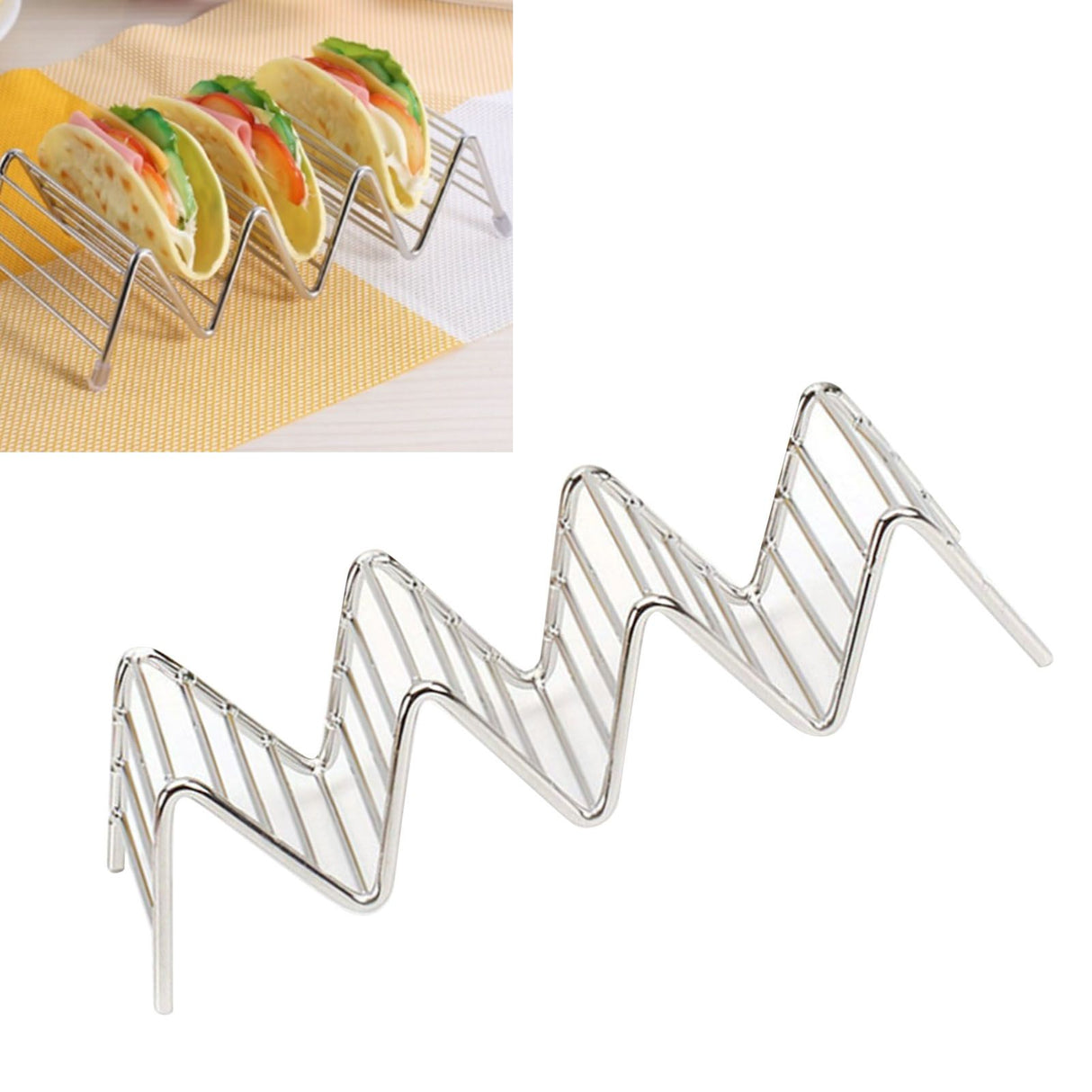 Stainless Steel V Shaped Taco Holder Corn Roll Spring Roll Taco Stand Home Pancake Food Rack 3‑4 Grids 6.3x18.5x4.5cm/2.5x7.3x1.8in