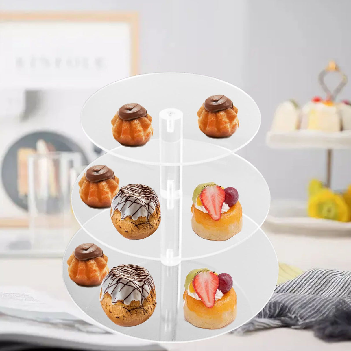 Cupcake Stand Multi Round Tiers Transparent Acrylic High Stability Cupcake Tower for Display Serving Party 3 Tier