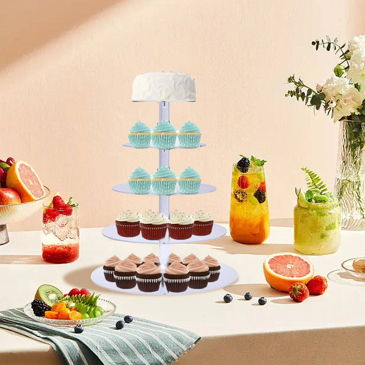 Cupcake Stand Multi Round Tiers Transparent Acrylic High Stability Cupcake Tower for Display Serving Party 5 Tier