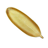 Fruit Plate Golden Style Leaf Shape Brushed Appearance Compact Density Board Serving Dessert Plate for Home L