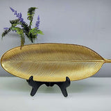 Fruit Plate Golden Style Leaf Shape Brushed Appearance Compact Density Board Serving Dessert Plate for Home L