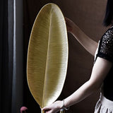 Fruit Plate Golden Style Leaf Shape Brushed Appearance Compact Density Board Serving Dessert Plate for Home L