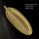 Fruit Plate Golden Style Leaf Shape Brushed Appearance Compact Density Board Serving Dessert Plate for Home L - Extra Image