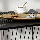 Fruit Plate Golden Style Leaf Shape Brushed Appearance Compact Density Board Serving Dessert Plate for Home L