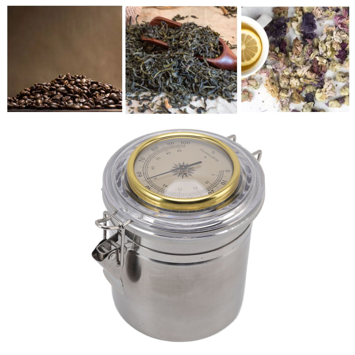 Cigar Jar Stainless Steel Silicone Ring with Hygrometer Waterproof Sealed Storage Jar for Home 96mmx129mm/3.8x5.1in