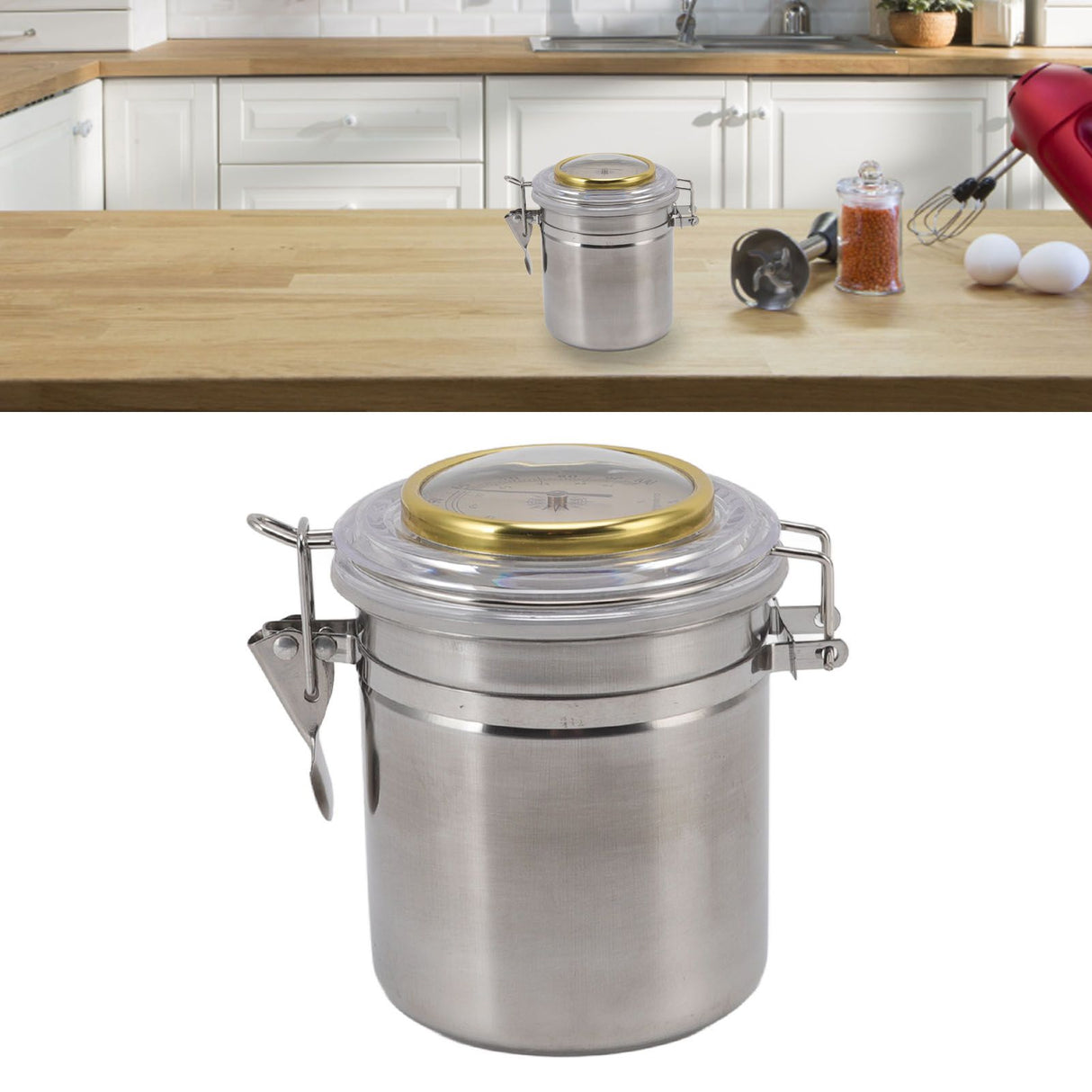 Cigar Jar Stainless Steel Silicone Ring with Hygrometer Waterproof Sealed Storage Jar for Home 96mmx129mm/3.8x5.1in