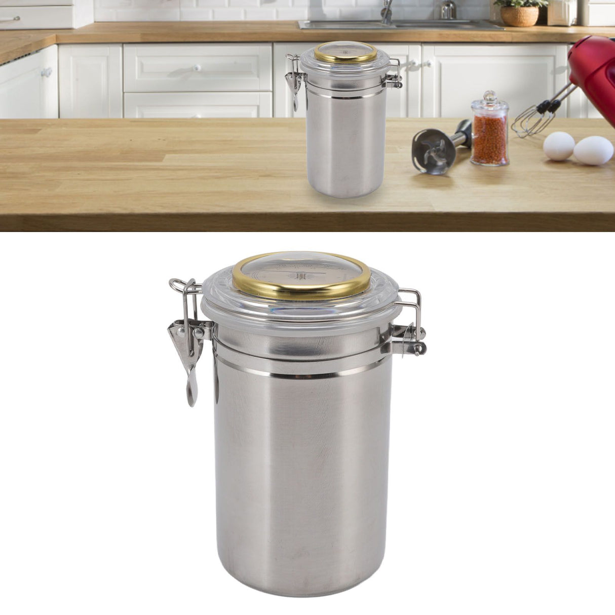 Cigar Jar Stainless Steel Silicone Ring with Hygrometer Waterproof Sealed Storage Jar for Home 96mmx173mm/3.8x6.8in