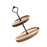 Wood Dessert Stand Rack Environmental Simple Vintage Wooden Dessert Display Tray Stand for Dessert Fruit Cake Snack Black Crown 2 Layers, Small - Front View