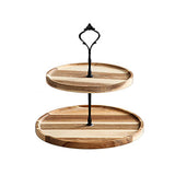 Wood Dessert Stand Rack Environmental Simple Vintage Wooden Dessert Display Tray Stand for Dessert Fruit Cake Snack Black Crown 2 Layers, Large