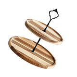 Wood Dessert Stand Rack Environmental Simple Vintage Wooden Dessert Display Tray Stand for Dessert Fruit Cake Snack Black Crown 2 Layers, Large - Front View