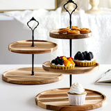 Wood Dessert Stand Rack Environmental Simple Vintage Wooden Dessert Display Tray Stand for Dessert Fruit Cake Snack Black Crown 3 Layers