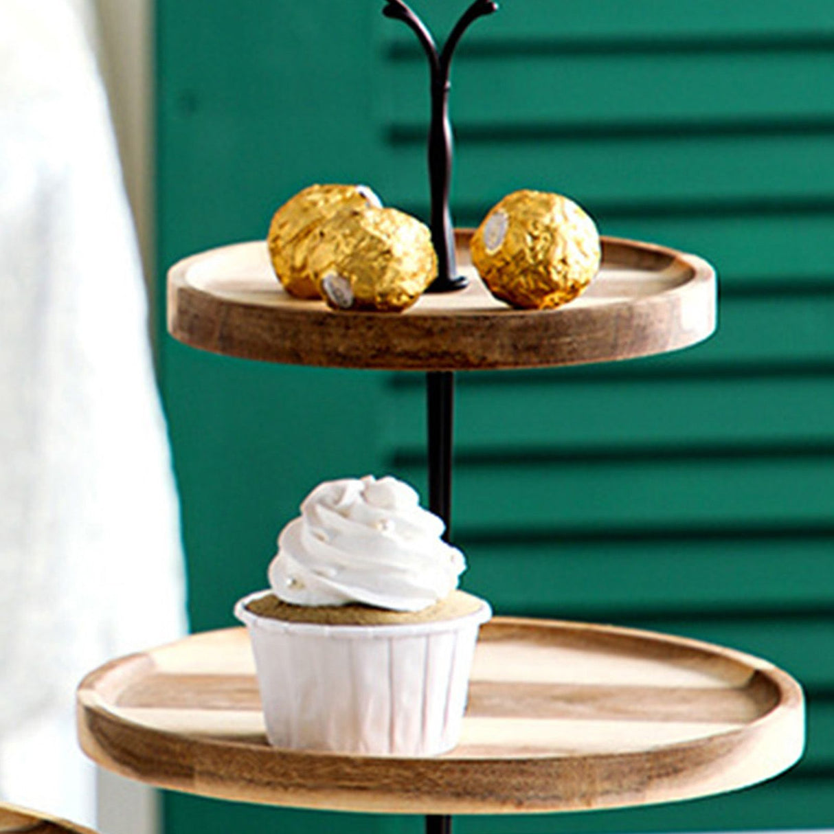 Wood Dessert Stand Rack Environmental Simple Vintage Wooden Dessert Display Tray Stand for Dessert Fruit Cake Snack Black Crown 3 Layers