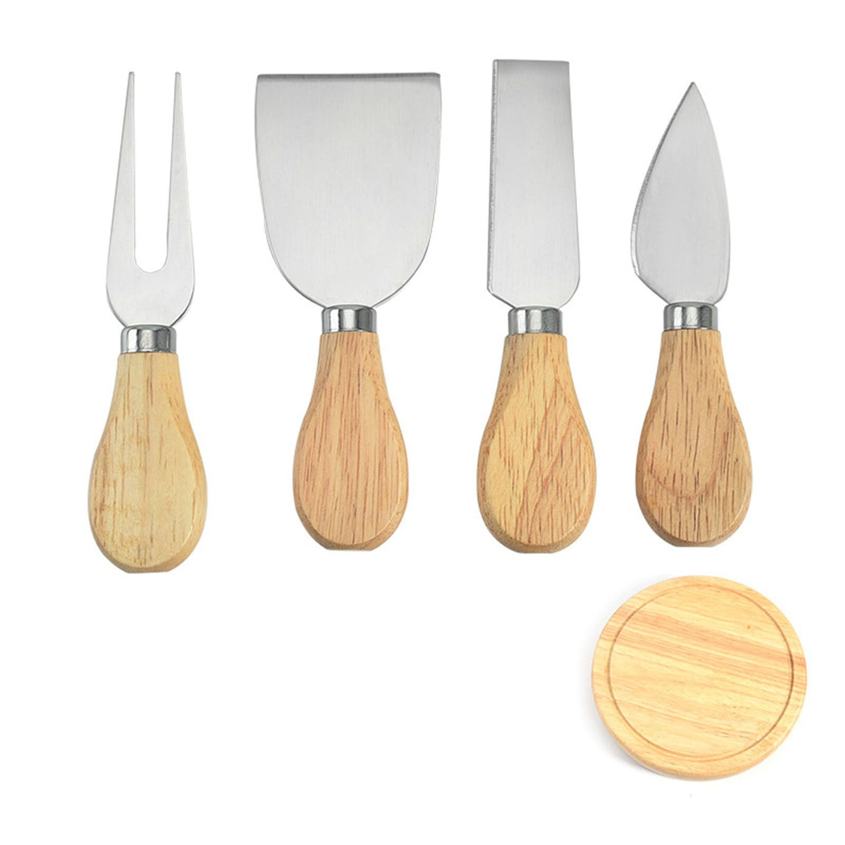 Cheese Knives Set Stainless Steel Blade Ergonomic Handle Cheese Cutter Fork with Wooden Box for Pizza Bread
