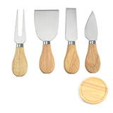 Cheese Knives Set Stainless Steel Blade Ergonomic Handle Cheese Cutter Fork with Wooden Box for Pizza Bread