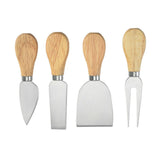 Cheese Knives Set Stainless Steel Blade Ergonomic Handle Cheese Cutter Fork with Wooden Box for Pizza Bread