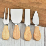 Cheese Knives Set Stainless Steel Blade Ergonomic Handle Cheese Cutter Fork with Wooden Box for Pizza Bread - 45-Degree Angle