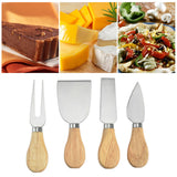 Cheese Knives Set Stainless Steel Blade Ergonomic Handle Cheese Cutter Fork with Wooden Box for Pizza Bread - Rear View
