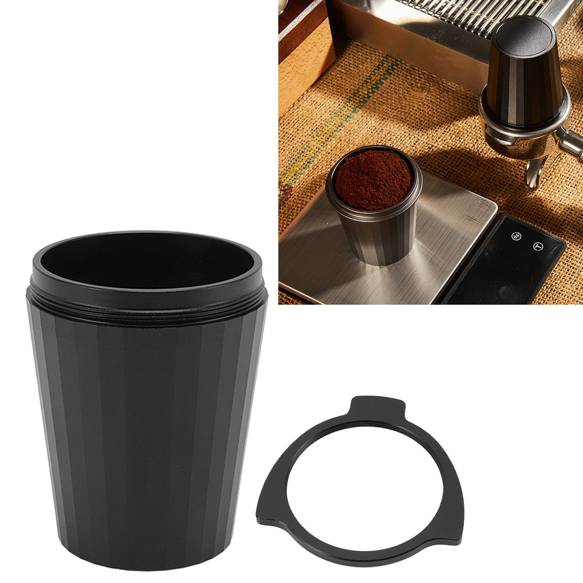 54mm Coffee Dosing Cup Aluminum Alloy Portafilter Dosing Mug for Coffee Maker Machine Black