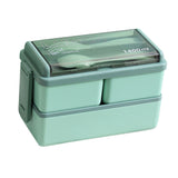 Bento Box Two Layers Green with Divider Food Grade Plastics Microwave Safe Lunch Container for Picnic