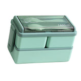 Bento Box Two Layers Green with Divider Food Grade Plastics Microwave Safe Lunch Container for Picnic - Side View