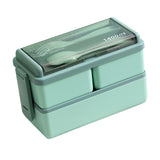 Bento Box Two Layers Green with Divider Food Grade Plastics Microwave Safe Lunch Container for Picnic - Top-Down View
