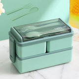 Bento Box Two Layers Green with Divider Food Grade Plastics Microwave Safe Lunch Container for Picnic
