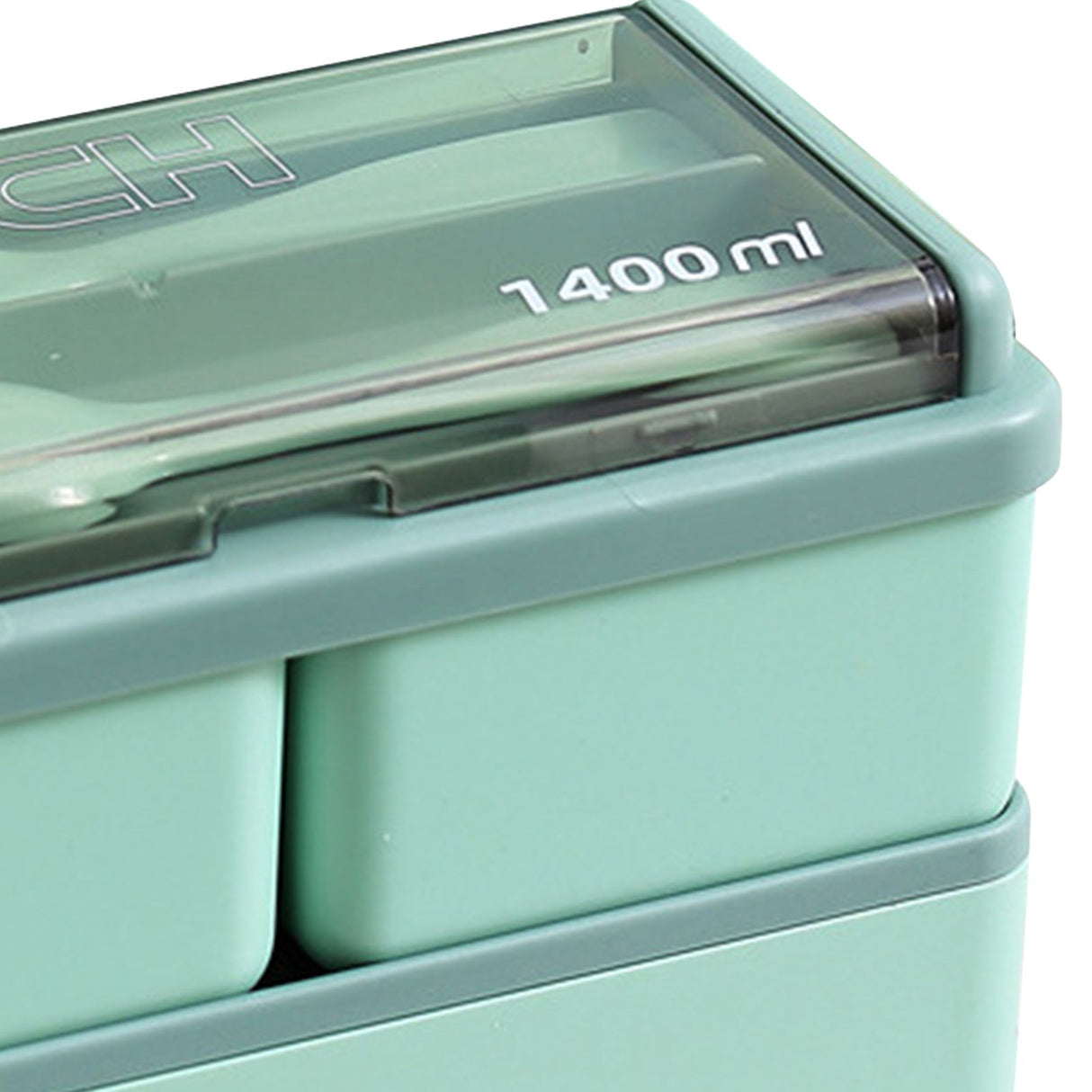 Bento Box Two Layers Green with Divider Food Grade Plastics Microwave Safe Lunch Container for Picnic