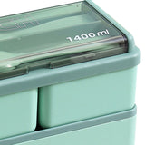 Bento Box Two Layers Green with Divider Food Grade Plastics Microwave Safe Lunch Container for Picnic
