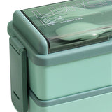 Bento Box Two Layers Green with Divider Food Grade Plastics Microwave Safe Lunch Container for Picnic