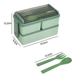 Bento Box Two Layers Green with Divider Food Grade Plastics Microwave Safe Lunch Container for Picnic - Extra Image