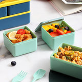 Bento Box Two Layers Green with Divider Food Grade Plastics Microwave Safe Lunch Container for Picnic