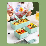 Bento Box Two Layers Green with Divider Food Grade Plastics Microwave Safe Lunch Container for Picnic