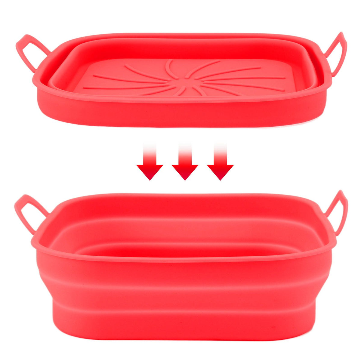 20.5cm Fryer Liners Square Folding Dishwasher Safe Silicone Fryer Pot Basket For Replacement Kitchen Red